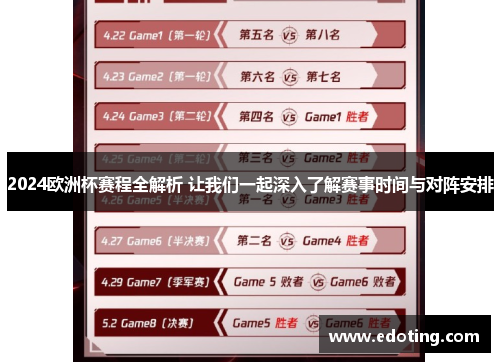 2024欧洲杯赛程全解析 让我们一起深入了解赛事时间与对阵安排